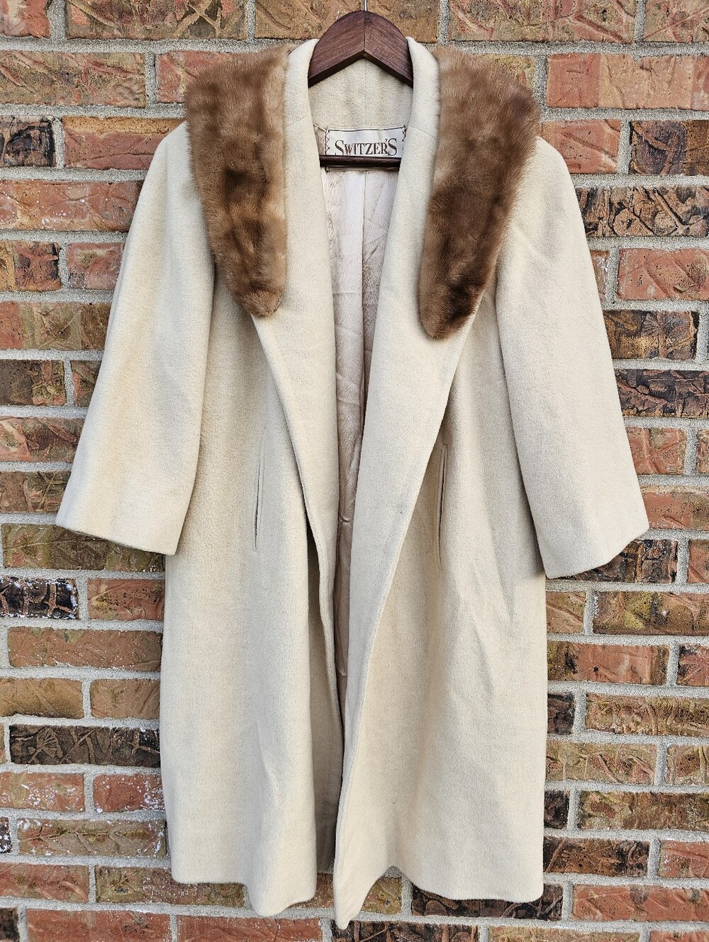 Vtg 60s Switzers Gold Award 100% Cashmere Fur Collar Coat S M ILGWU FLUX